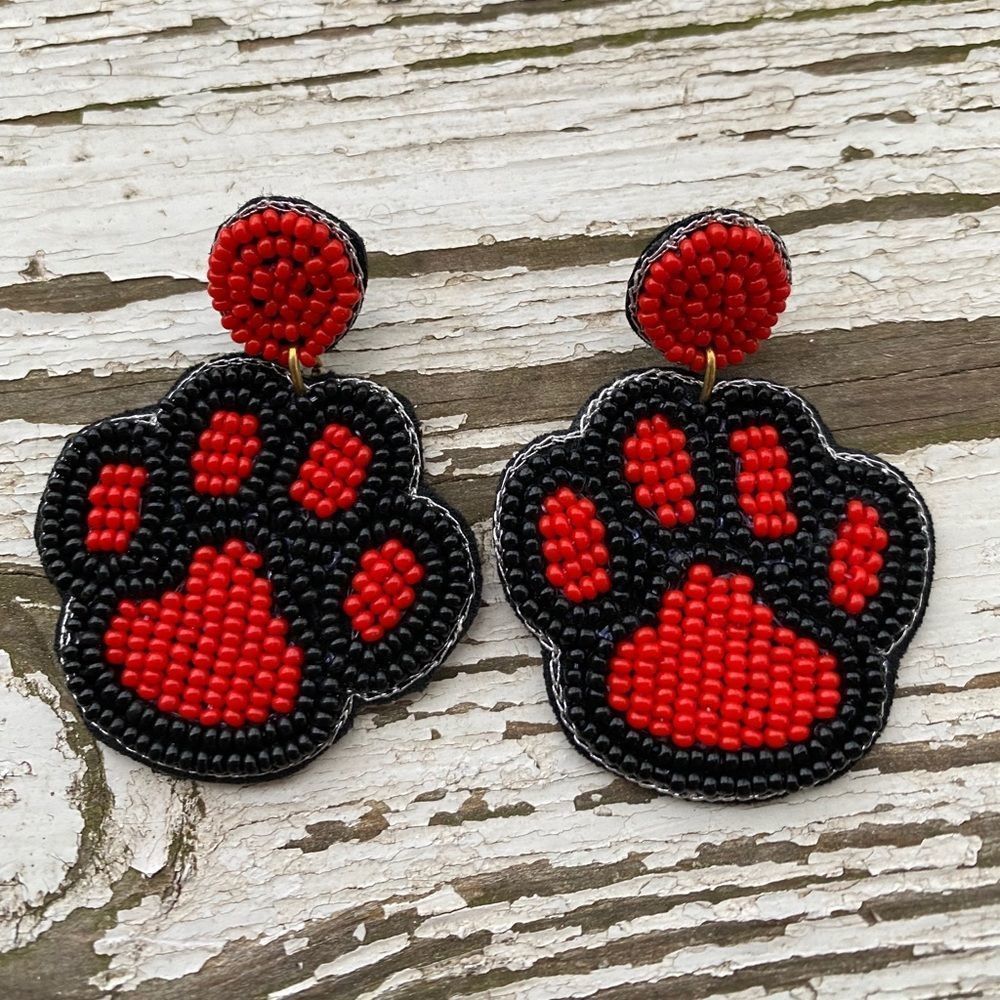 Paw Earrings Tiger Pride Cat Dog Puppy Paws Red